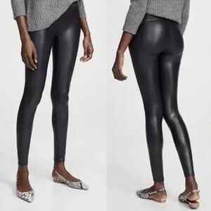 Spanx Faux Leather Leggings Black Pebbled Textured Shaping Smoothing Size Small